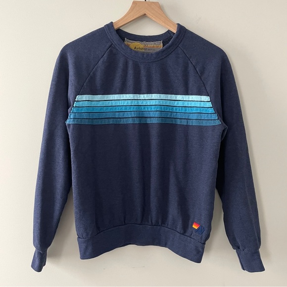 Aviator Nation Sweaters - Aviator Nation 5 Stripe Crew Sweatshirt Navy Blue Size XS